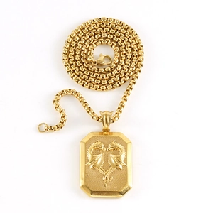 Ciondolo rilievo doppio drago in acciaio inossidabile oro 18K con catena a scatola