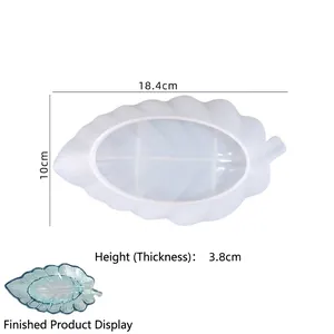 Leaf-shaped silicone mold for DIY resin storage trays showing dimensions 18.4cm x 10cm