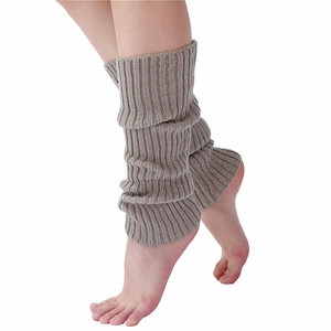 Khaki chunky knit leg warmers for women, winter boot cuffs in stylish ribbed texture