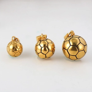 Detailed comparison of gold-plated soccer ball pendants in three distinct sizes