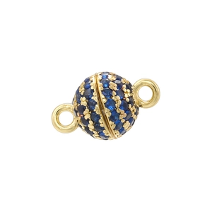 Macro shot of 6mm gold plated magnetic clasp with micro-pave blue zircon stones
