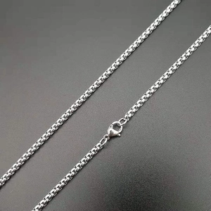 Polished silver stainless steel box chain necklace with a secure lobster clasp