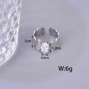 Silver oval cubic zirconia titanium steel ring with 18K gold plating specifications