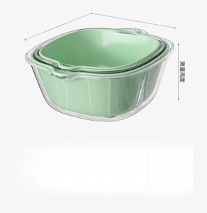 Size chart showing dimensions for four stacked plastic colanders ranging from S to XL