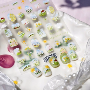 Autocollants nail art 3D chats et fleurs avec motifs de jardin printanier TS-4025