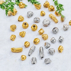 Baroque style gold and silver stainless steel beads for DIY jewelry making with pine decor