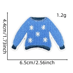 Detail view of blue snowflake sweater embroidered patch with precise size measurements