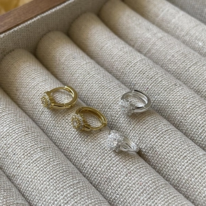 Floral S925 sterling silver hoop earrings with cubic zirconia in gold and silver finishes