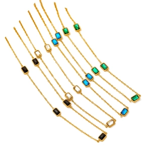 Gold plated stainless steel bracelets set with square colorful zircon gemstones