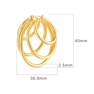 Golden irregular multilayer round hoop earrings for women, height 40mm and width 36.8mm