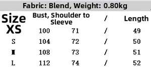 Detailed size chart for women cropped trench coat jacket including bust and length data