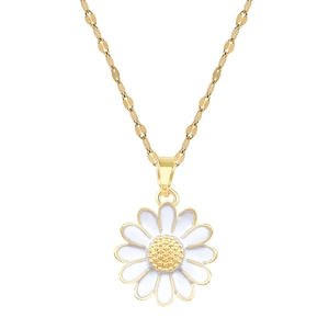 Rotating sunflower necklace with sparkling crystals on a delicate gold titanium steel chain