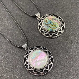 Retro Hexagram Pendant Necklace Natural Stone Abalone Shell Alloy Starburst Frame Bohemian Ethnic Jewelry For Women