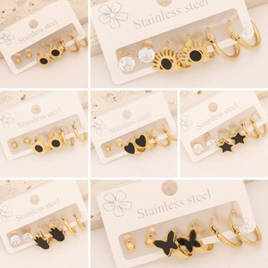 Stainless Steel Stud Hoop Earrings Heart Star Hamsa Hand Eye Designs Gold Plated Trendy Jewelry For Women