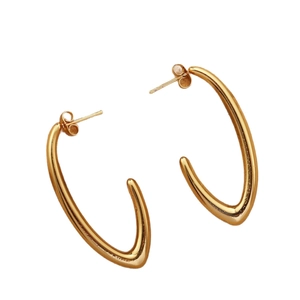 Polished gold stainless steel C-shaped curved earrings with a modern minimalist V-design