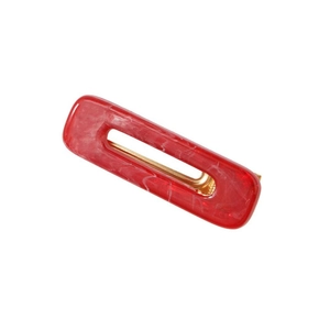 Barrette à cheveux rouge motif marbré en acétate avec pince métallique dorée