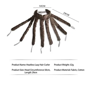 Heatless hair curler octopus design in dark brown cotton fabric with 50cm head circumference