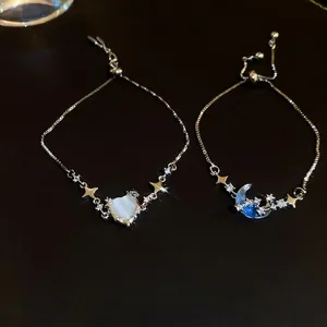 Bracciale In Rame Con Zircone Stella Luna Pietra Occhio Di Gatto Cuore Chiusura Bolo Regolabile Gioielli Da Donna