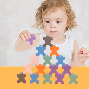 Educational colorful silicone stacking blocks for toddlers featuring cute emoji faces