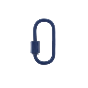 Detailed view of a dark blue oval metal screw lock carabiner for jewelry DIY crafts