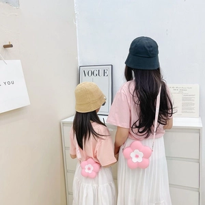Pink silicone camellia flower crossbody bag set for women and children with strap