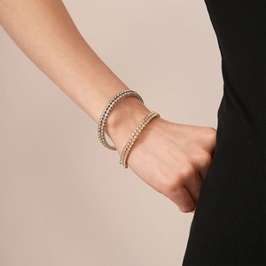 Double Layer Open Bangle Bracelet Alloy Rhinestone Geometric Circular Minimalist Luxury Fashion Jewelry For Women