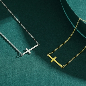Minimalist S925 sterling silver horizontal cross necklace in gold and silver finishes