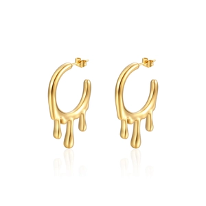 Lava Drip Hoop Earrings For Women Minimalist Stainless Steel Liquid Metal High Fashion Jewelry Statement Gift