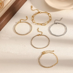 Zircon Inlaid Stainless Steel Tennis Bracelet Paperclip Chain Adjustable Fashion Jewelry For Women Luxury Style
