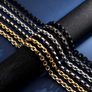 Men's minimalist stainless steel hip-hop chains in gold, silver, black, and gunmetal finishes