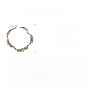 Detailed product size guide showing alloy rhinestone necklace 28cm with tail chain 20.1cm