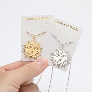 Minimalist stainless steel sun smile pendant necklaces in gold and silver finishes