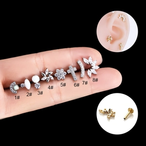 G23 titanium internal thread labret and ear studs set with opal and zircon designs