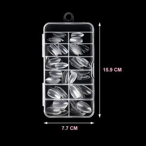 Transparent medium long almond fake nails set in 120 pieces clear storage box