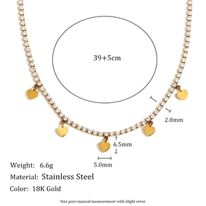 Tableau des tailles du collier tennis en acier inoxydable 18K avec pendentif cœur