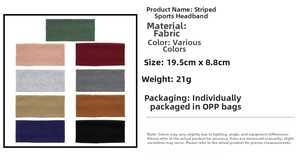 Detail view of 19.5cm ribbed fabric sports headbands in multiple colors and dimensions