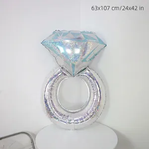 Large laser holographic diamond ring foil balloon 63x107cm for wedding proposal decor