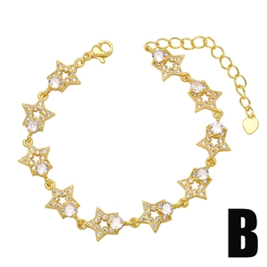 Elegant gold star bracelet with clear zircon stones and heart pendant decoration