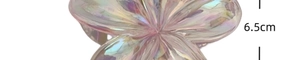 Detail of 6.5cm iridescent flower hair claw clip showing translucent rainbow finish