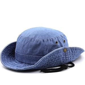Chapeau Bob En Jean Vintage Pour Hommes Femmes Large Bord Protection Solaire Pêche Cordelette Coupe-Vent Réglable Évents