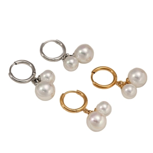 Orecchini classici con doppia perla in acciaio inossidabile oro e argento