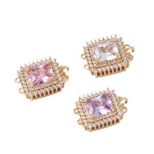 Golden micro-pave zircon rectangular clasp with pink and purple center gemstones