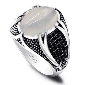 Vintage Signet Ring Alloy With Oval Stone And Black Rhinestones Retro Ethnic Style For Men
