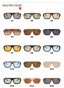 Grid display of vintage oversized square sunglasses in fifteen various color options