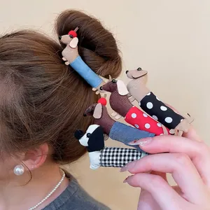 Dachshund Dog Hair Clip Fabric Cloth Polka Dot Cartoon Duckbill Clip Cute Animal Hairpin Fashion Accessories For Women