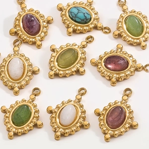 Retro oval turquoise pendants with gold plating in assorted colors for DIY jewelry making