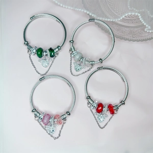Fashionable Angel Wing Cupid steel bangle bracelets with colorful beads and heart pendants