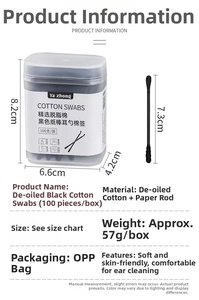 Detail showing dual-ended black cotton swab dimensions and paper stick specifications