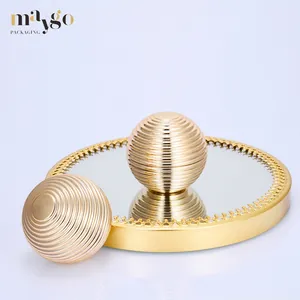 Spherical 30g gold acrylic cream jar with lacy metal base and ribbed texture finish
