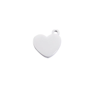 Polished silver heart-shaped pendant with bail for DIY jewelry and couple necklaces